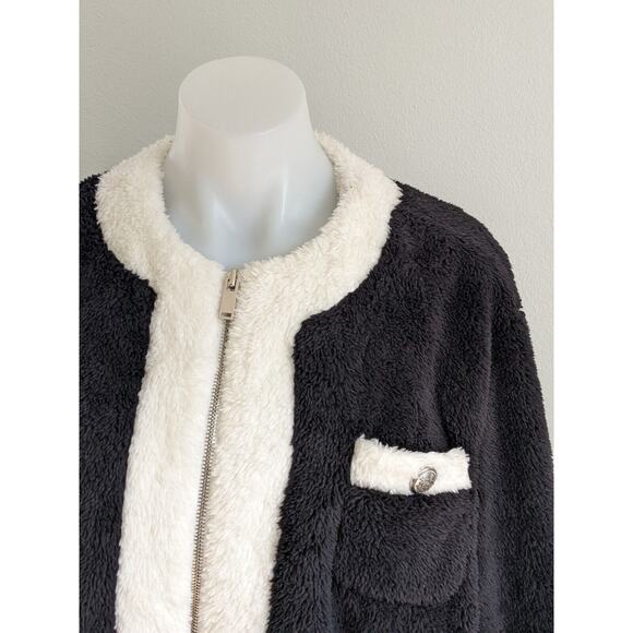 Trunk Project Size Large Fleece Jacket Black White Full Zip Pockets Long Sleeves - Picture 5 of 10